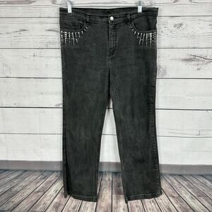 Christine Alexander Jeans Womens 16 Black Faded Embellished Stretch High Waist